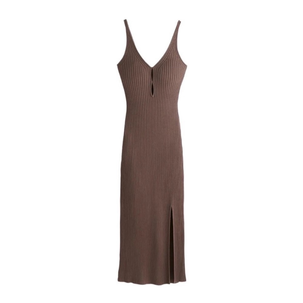 Abercrombie & Fitch Brown Keyhole Midi Sweater Dress